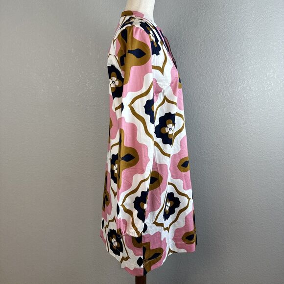 Boden Womens Notch Neck Mini Shift Dress Size 8 Mod Retro Print Cotton Pockets - Picture 6 of 8